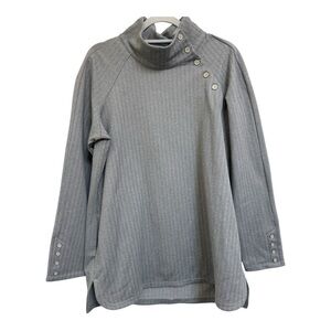 J.McLaughlin Gray Mock Neck Button Detail Herringbone Knit Top Size XL EUC